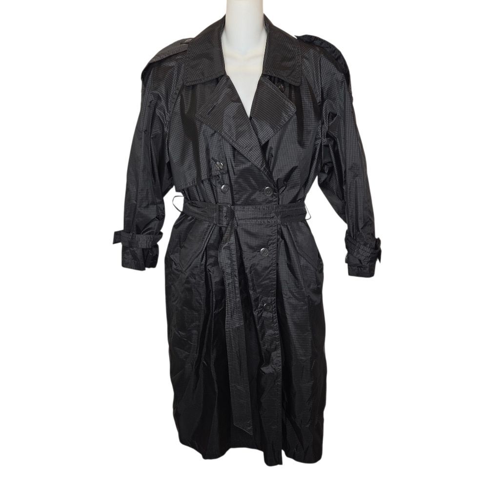 Amanda Smith Petites Vintage 80s Gingham Belted Rain Coat Trench Size 10